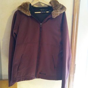 Marmot Youth L large girls light coat jacket faux fur hood